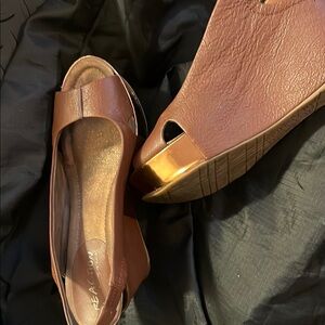 Nine West Brown Peep Toe Wedges